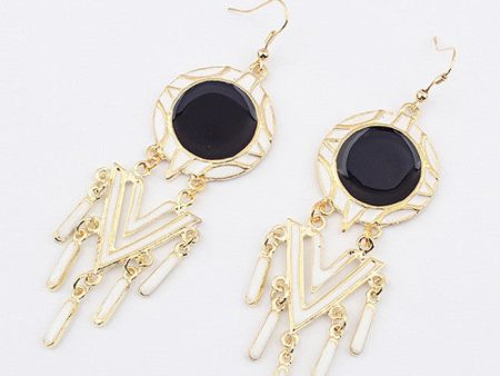 Pair of Cute Women s Colored Glaze Round Pendant Triangle Tassels Alloy Earrings Cheap