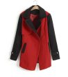 Women s Long Coat Color Block Worsted Long Sleeves Tailored Collar RED For Cheap