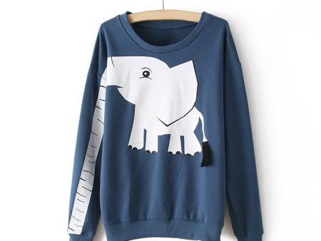 Elephant Cotton Blend Hoodie Sweater BLUE Sale