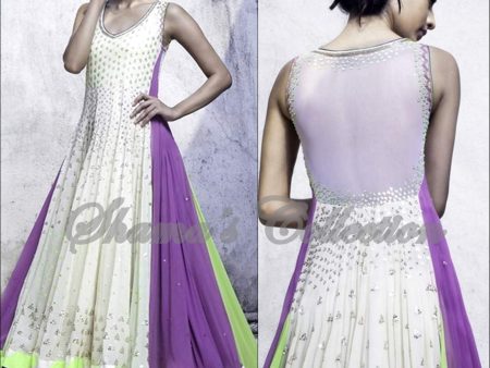 2237 White-purple-green anarkali Outfit Sets Fashion