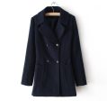 Vintage Notched Collar Double-Breasted Pockets Design Long Sleeves Women s Coat NAVY on Sale