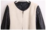 Women s Coat Zipper Round Neck PU Leather Long Sleeved on Sale