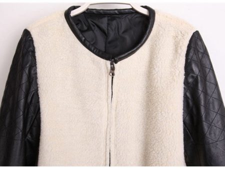 Women s Coat Zipper Round Neck PU Leather Long Sleeved on Sale