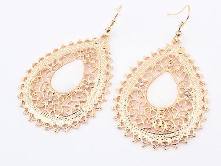 Pair of Exquisite Acrylic Gemstone Embellished Women s Openwork Fringed Earrings Online Hot Sale