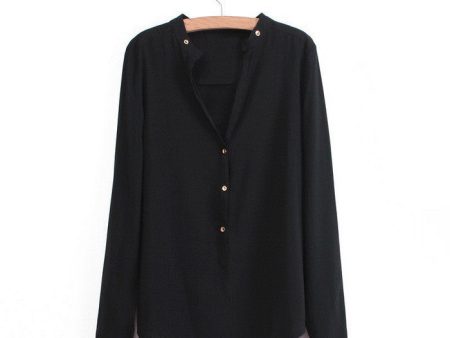 Long Sleeves Casual Shirt Blouse BLACK For Cheap