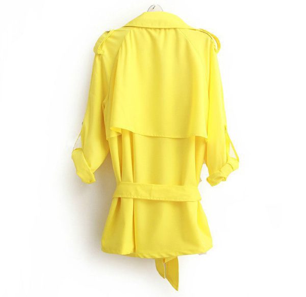 Casual Style Turn-Down Collar Solid Color Tie-Up Long Sleeve Coat For Women YELLOW Supply