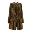 Elegant Solid Color Beam Waist Ruffle Women s Coat ARMY GREEN For Cheap