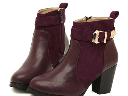 British Style Splice and Buckle Design Women s Boots PURPLE Online Hot Sale