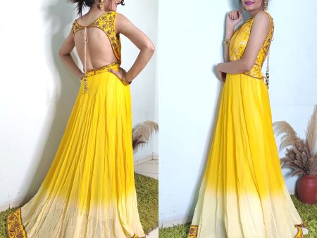 A013 Ombre amber anarkali gown Cheap