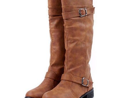 Concise Buckle and Low Heel Design Women s Boots BROWN Sale