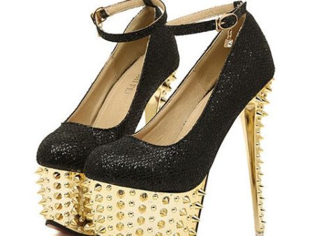 Party and Wedding Sexy Gold High Heels and Rivets Design Women s Pumps BLACK Discount