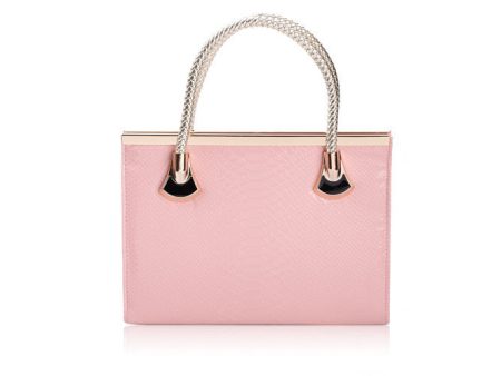 Work Solid Color Metal and Weaving Design Women s Tote Bag Pink Cheap