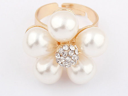 Delicate Rhinestone and Pearl Embellished Flower Shape Women s Ring Online