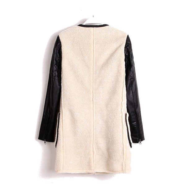 Women s Coat Zipper Round Neck PU Leather Long Sleeved on Sale