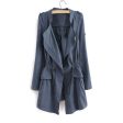 Elegant Solid Color Beam Waist Ruffle Women s Coat BLUE Cheap