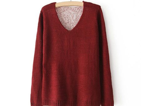 Back Hollowed Acrylic Sweater WINE RED Discount