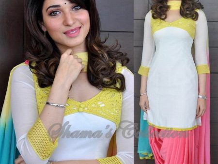 7001 Tamanna s white-pink patiyala outfit set Fashion