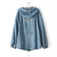 Long Sleeves Hooded Zipper Pockets Drawstring Beam Waist Bleach Wash Stylish Women s Windbreaker Fashion