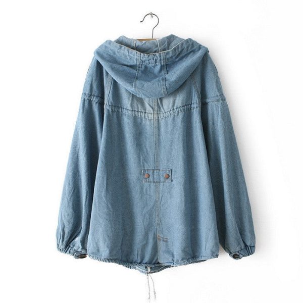 Long Sleeves Hooded Zipper Pockets Drawstring Beam Waist Bleach Wash Stylish Women s Windbreaker Fashion