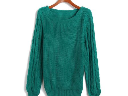 Big Braids on Sleeves Polyester Sweater GREEN Fashion