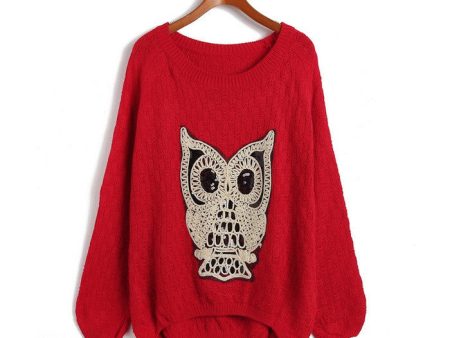 Owl Acrylic Pullover Sweater RED Online