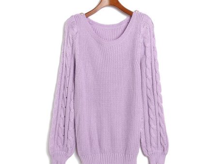 Big Braids on Sleeves Polyester Sweater PURPLE Cheap