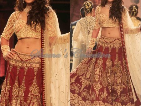 1056 Jacqueline Fernandes  beige-maroon lehenga Outfit Sets For Discount