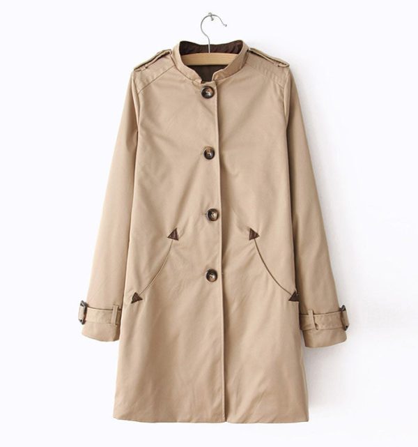 Vintage Style Stand Collar Splicing Single-Breasted Long Sleeves Women s Coat on Sale