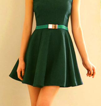 Zipper Sleeveless Simple Style Polyester Round Neck Women s Dress GREEN For Discount