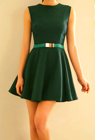 Zipper Sleeveless Simple Style Polyester Round Neck Women s Dress GREEN For Discount