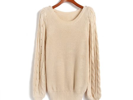 Big Braids on Sleeves Polyester Sweater APRICOT Online now