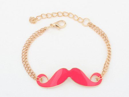 Sweet Modern Style Bilayer Chains Embellished Women s Moustache Shape Bracelet PINK Online Sale