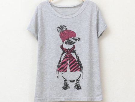 Cute Little Penguin Print Cotton Blend Women s T-Shirt Discount