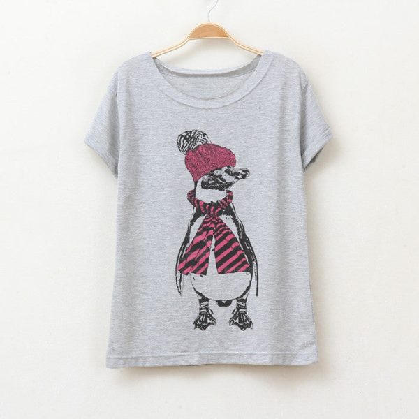 Cute Little Penguin Print Cotton Blend Women s T-Shirt Discount