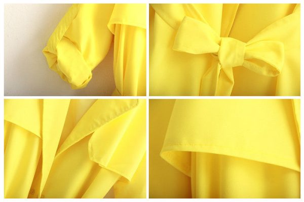 Casual Style Turn-Down Collar Solid Color Tie-Up Long Sleeve Coat For Women YELLOW Supply