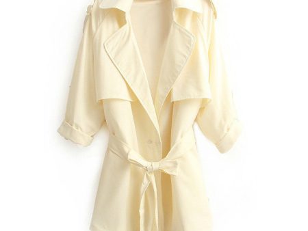 Casual Style Turn-Down Collar Solid Color Tie-Up Long Sleeve Coat For Women WHITE on Sale