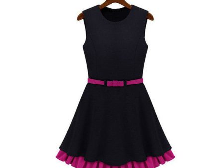 Party Elegant Sleeveless Flounce Dress BLACK and PINK For Discount