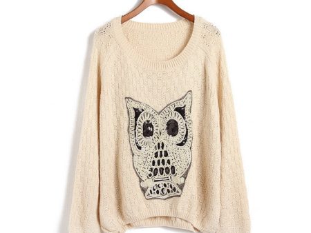 Owl Acrylic Pullover Sweater APRICOT Online now