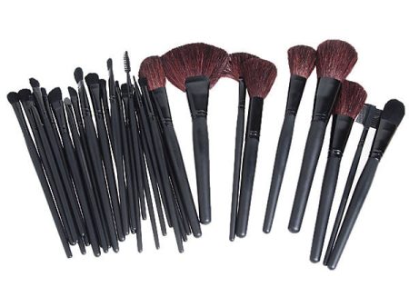 32PCS Professional Cosmetic Tool Wool Brushes with Leather Bag - Black Online