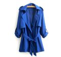 Casual Style Turn-Down Collar Solid Color Tie-Up Long Sleeve Coat For Women BLUE Cheap