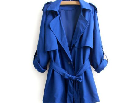 Casual Style Turn-Down Collar Solid Color Tie-Up Long Sleeve Coat For Women BLUE Cheap