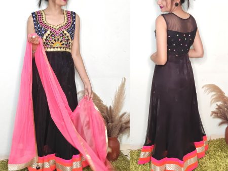 A004 Black mirror work anarkali inspired from Madhuri Dixit Sari Sale