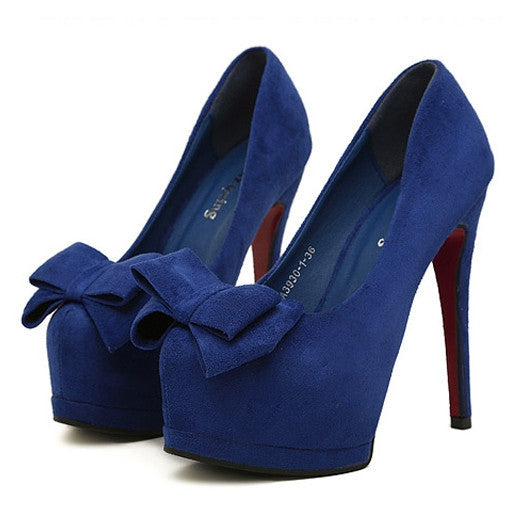 Party Bowknot and High Heel Design Women s Suede Pumps on Sale