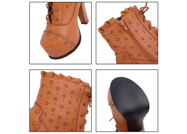 Elegant Lacework and Carving Design Women s Short Boots Fashion