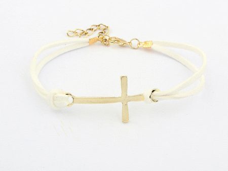 Simple Hot Sale Bilayer Leather Embellished Women s Cross Shape Bracelet WHITE Supply