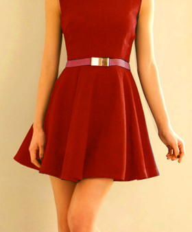 Zipper Sleeveless Simple Style Polyester Round Neck Women s Dress RED For Sale