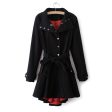 Vintage Metal Buttons Flouncing Long Sleeves Women s Coat With A Belt BLACK For Cheap