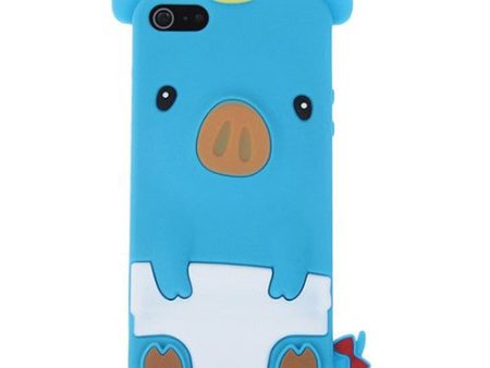 Popular Pig Shape Soft Silicone Case Cover for iPhone 5 - Blue Hot on Sale