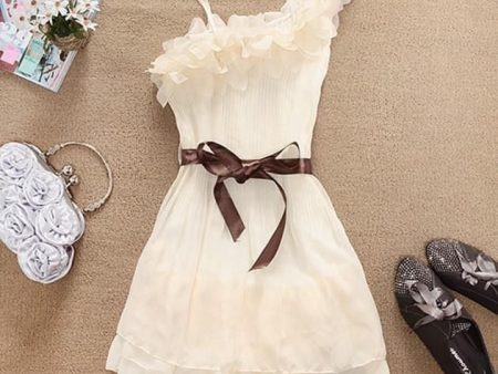 Delicate One Shoulder Chiffon Dress Ribbon Online