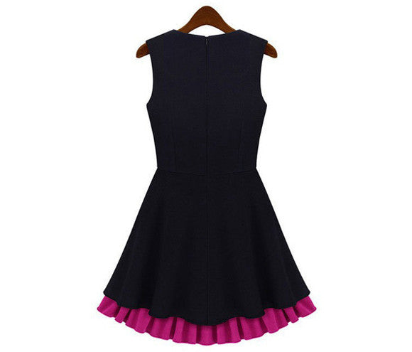 Party Elegant Sleeveless Flounce Dress BLACK and PINK For Discount